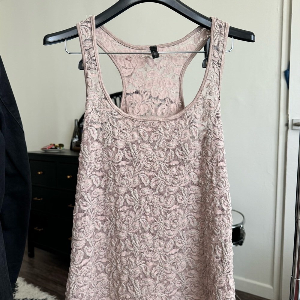 Floral Lace Tank Top in Light Beige